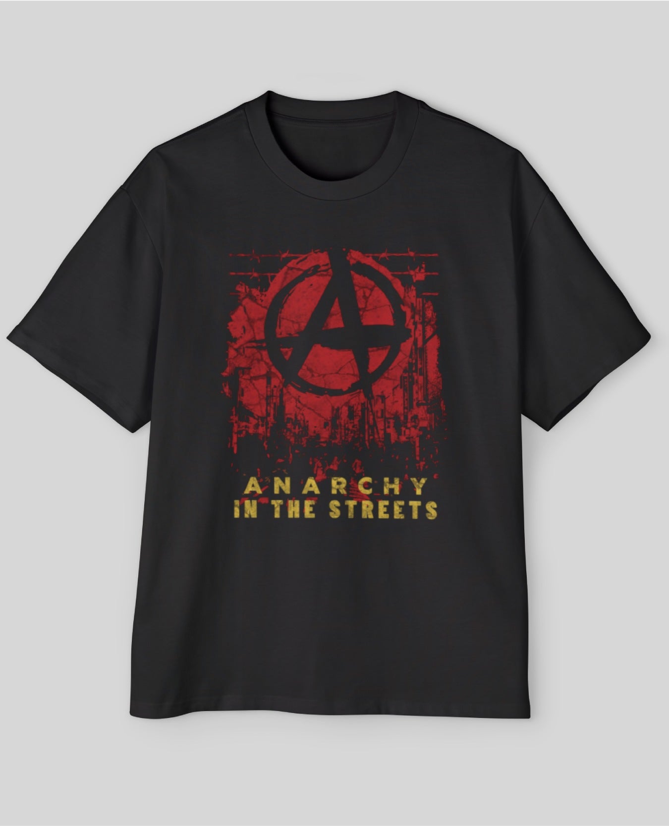 Anarchy In The Streets Oversized Print Black T-Shirt