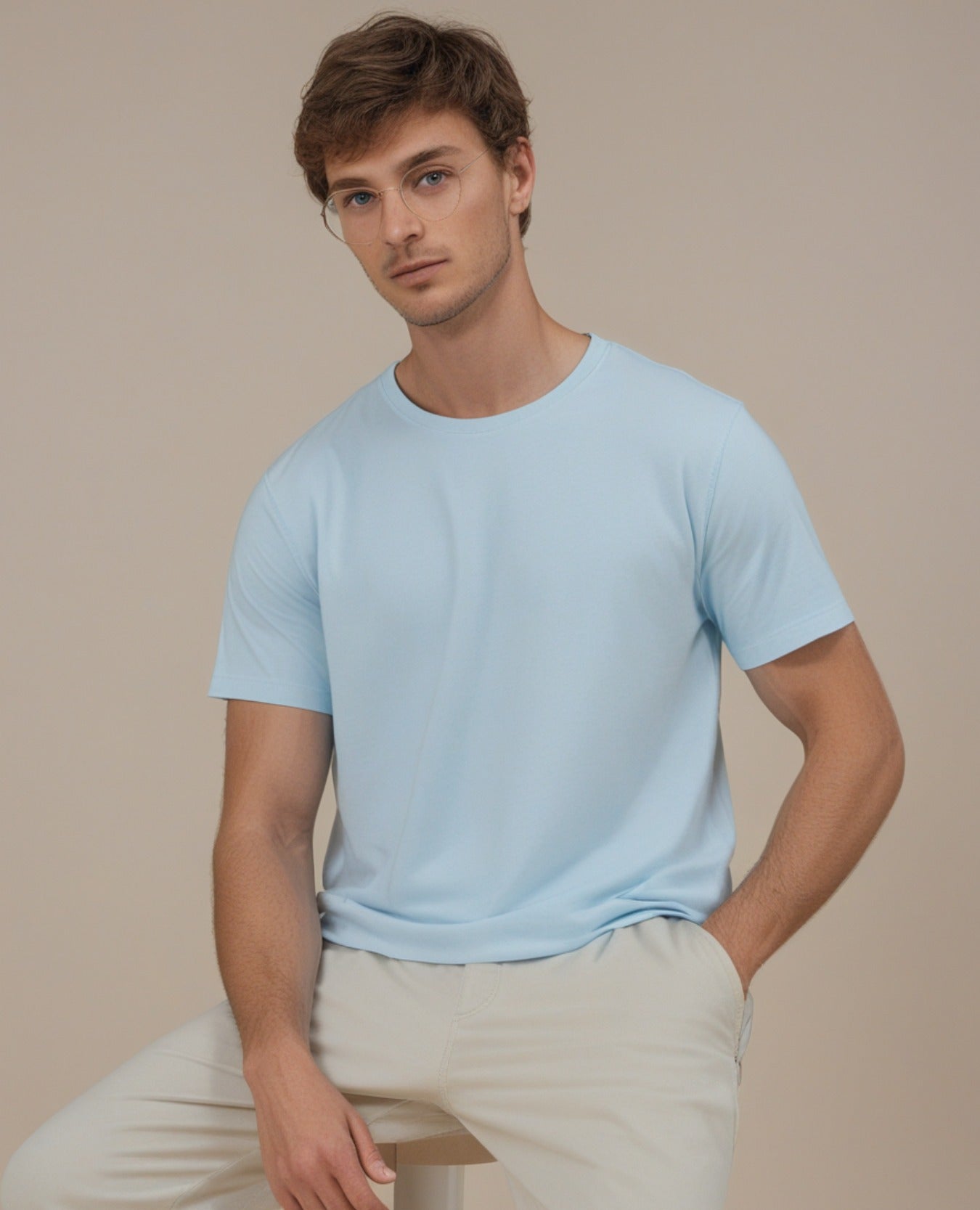 Round Neck Plain Baby Blue Color T-Shirt