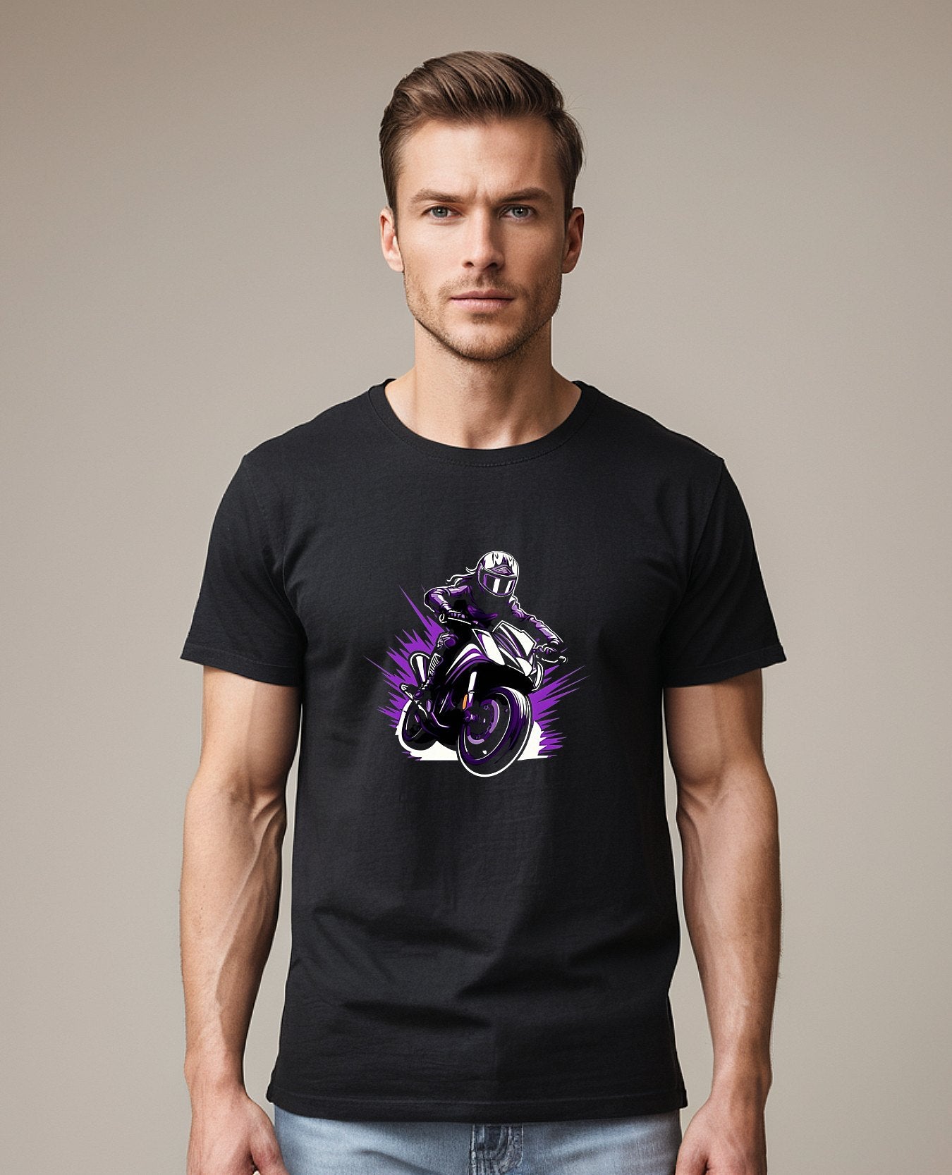 Bike Rider Graphic Printed Black T-Shirt