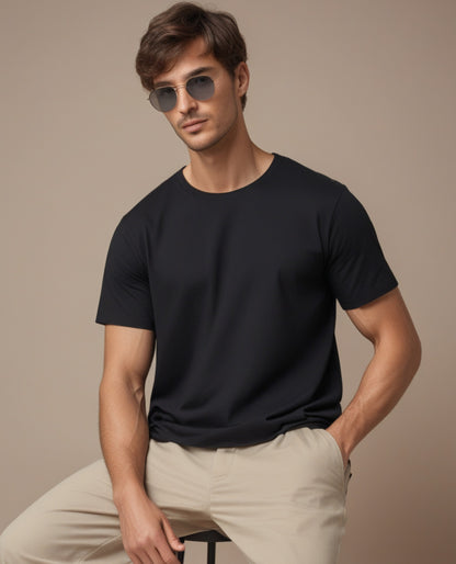 Round Neck Plain Black Color T-Shirt