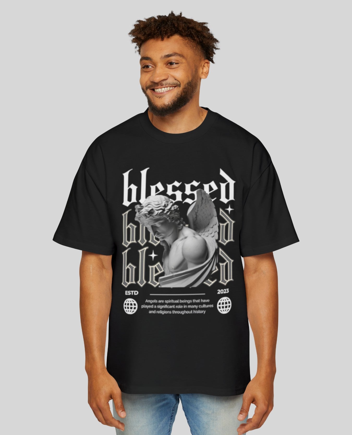 Blessed Graphic Printed Oversized Black T-Shirt