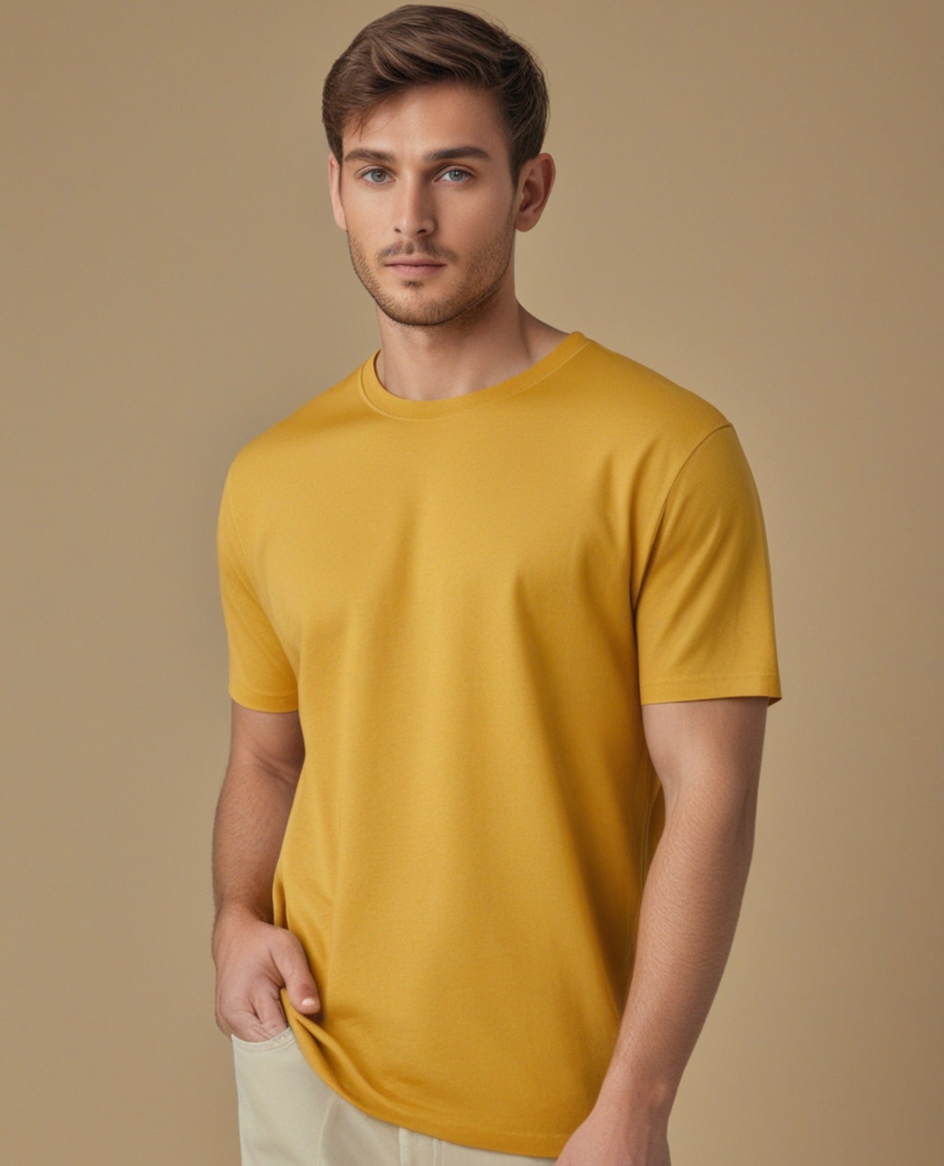 Round Neck Plain Golden Yellow Color T-Shirt