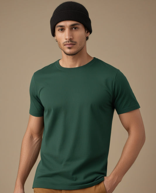 front view of Round Neck Plain Green T-Shirt