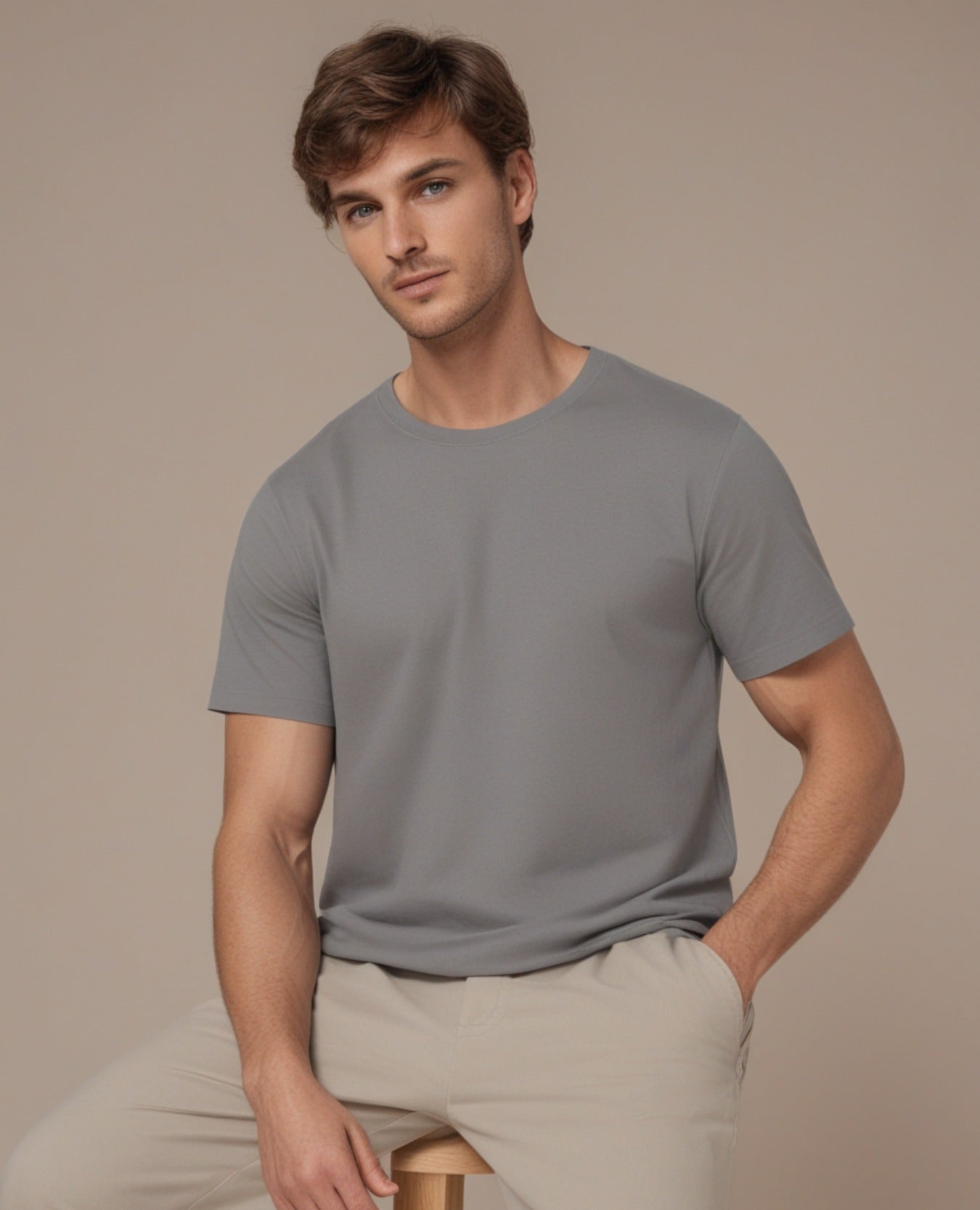 Round Neck Plain Grey Color T-Shirt