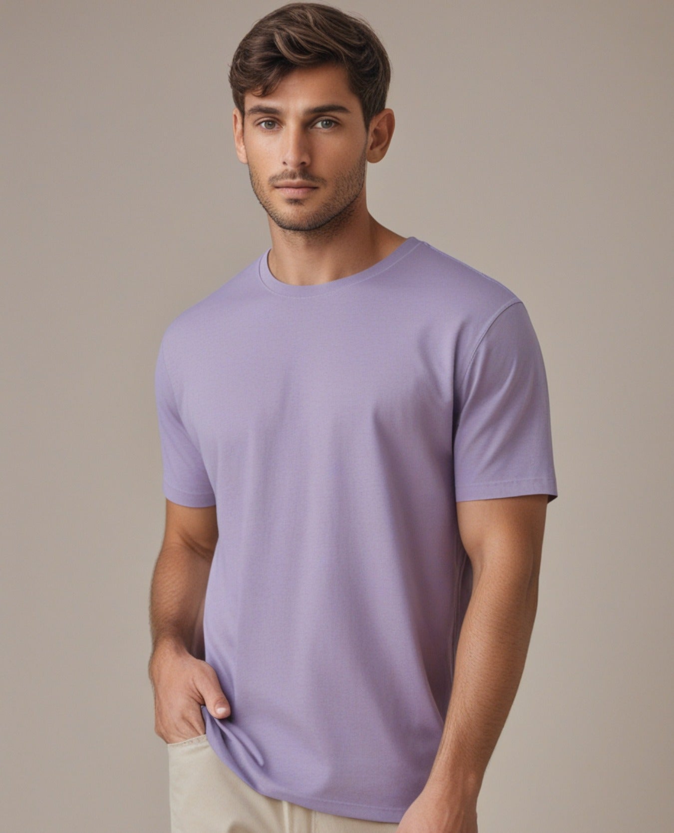 Round Neck Plain Lavender Color T-Shirt