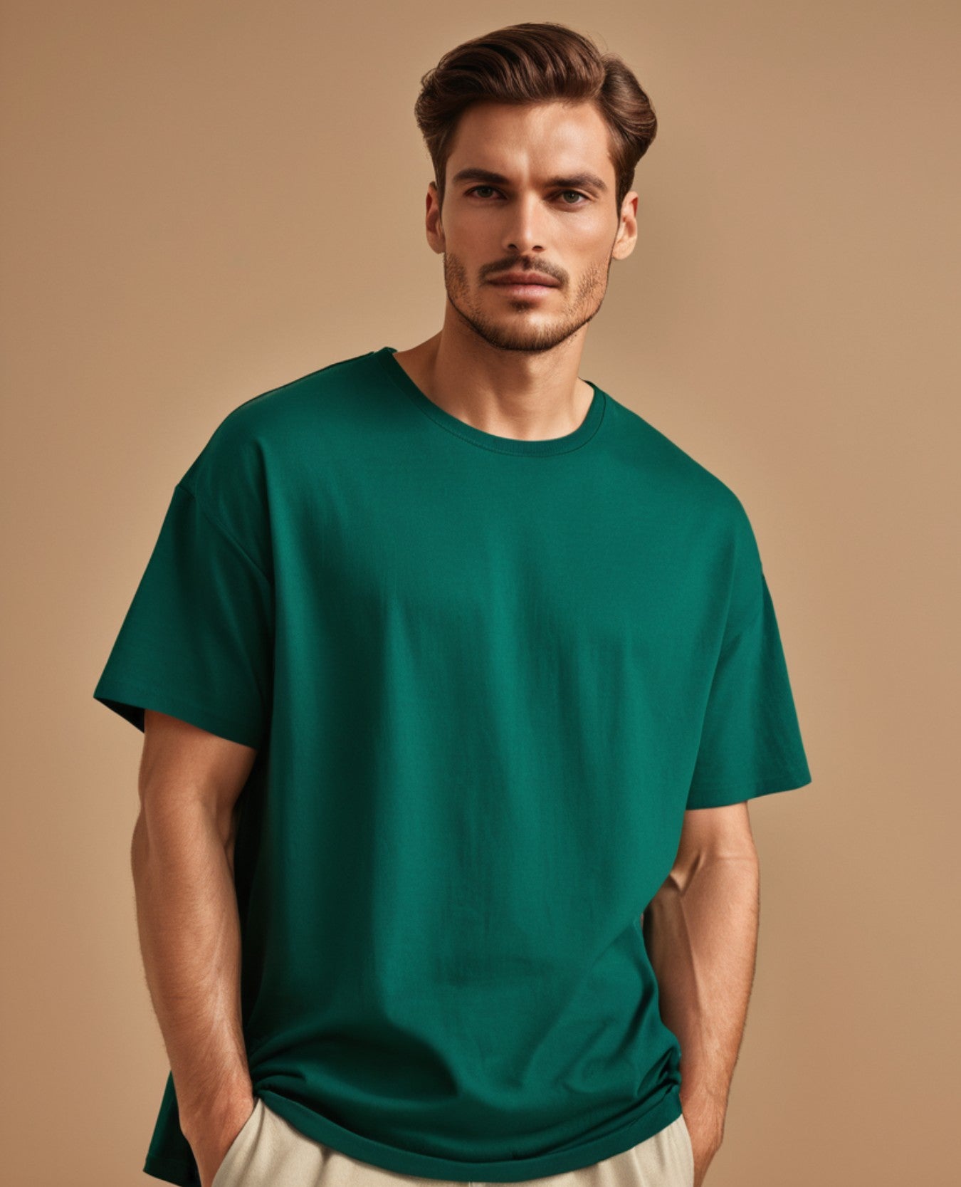 Oversized Plain T-Shirt Bottle Green