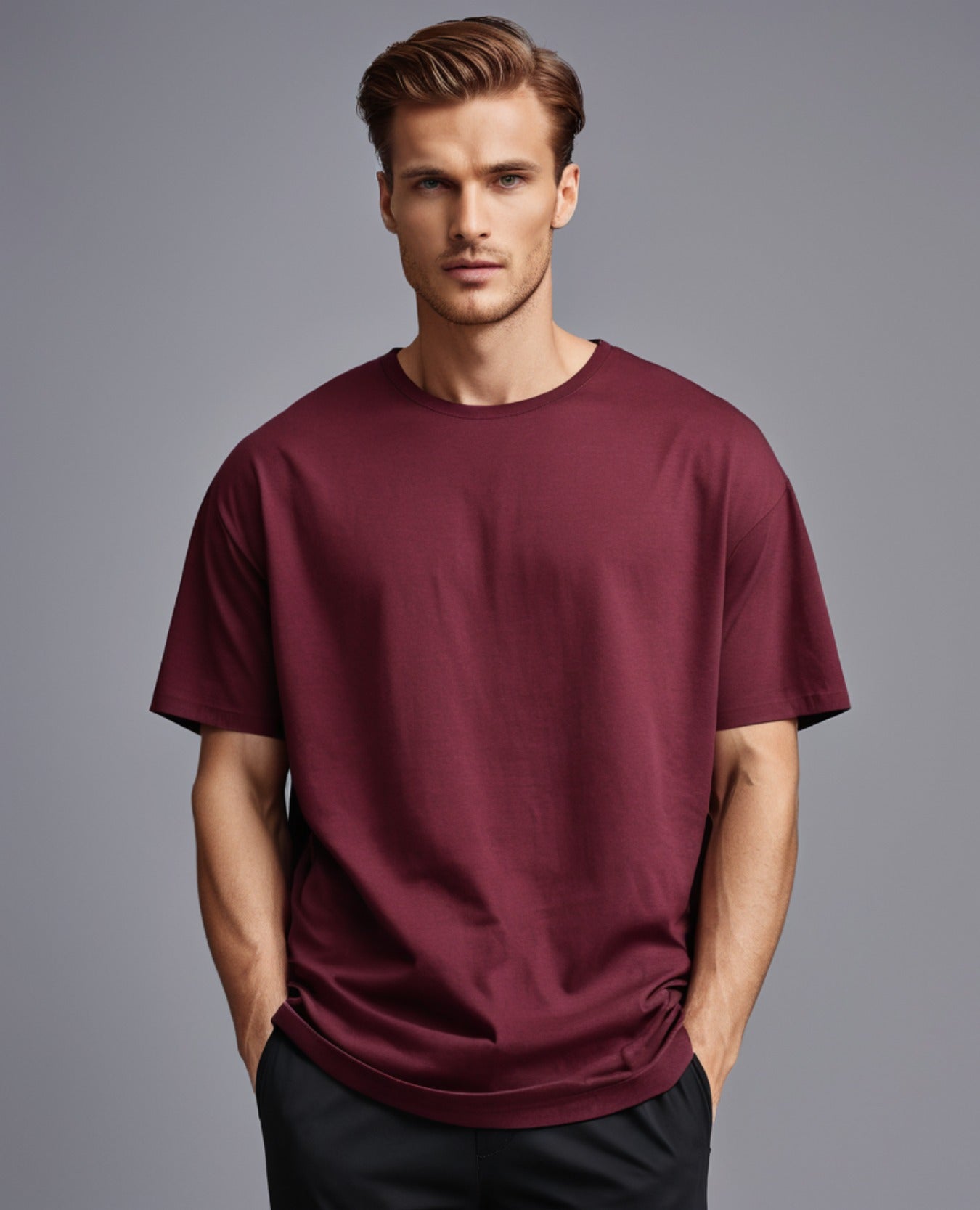 Oversized Plain T-Shirt Maroon