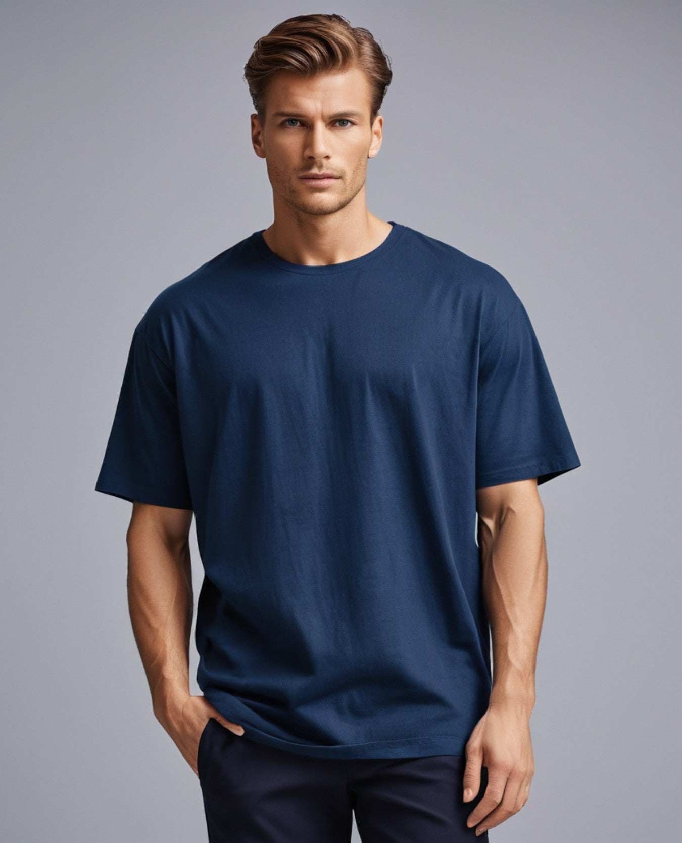 Oversized Plain T-Shirt Navy Blue