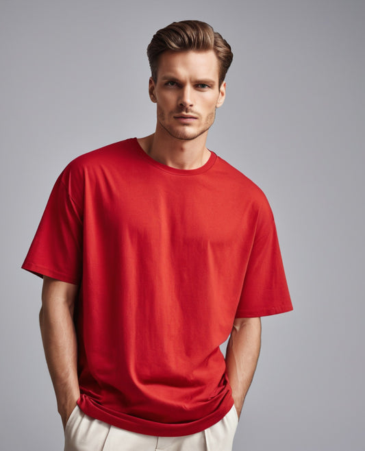 Oversized Plain T-Shirt Red