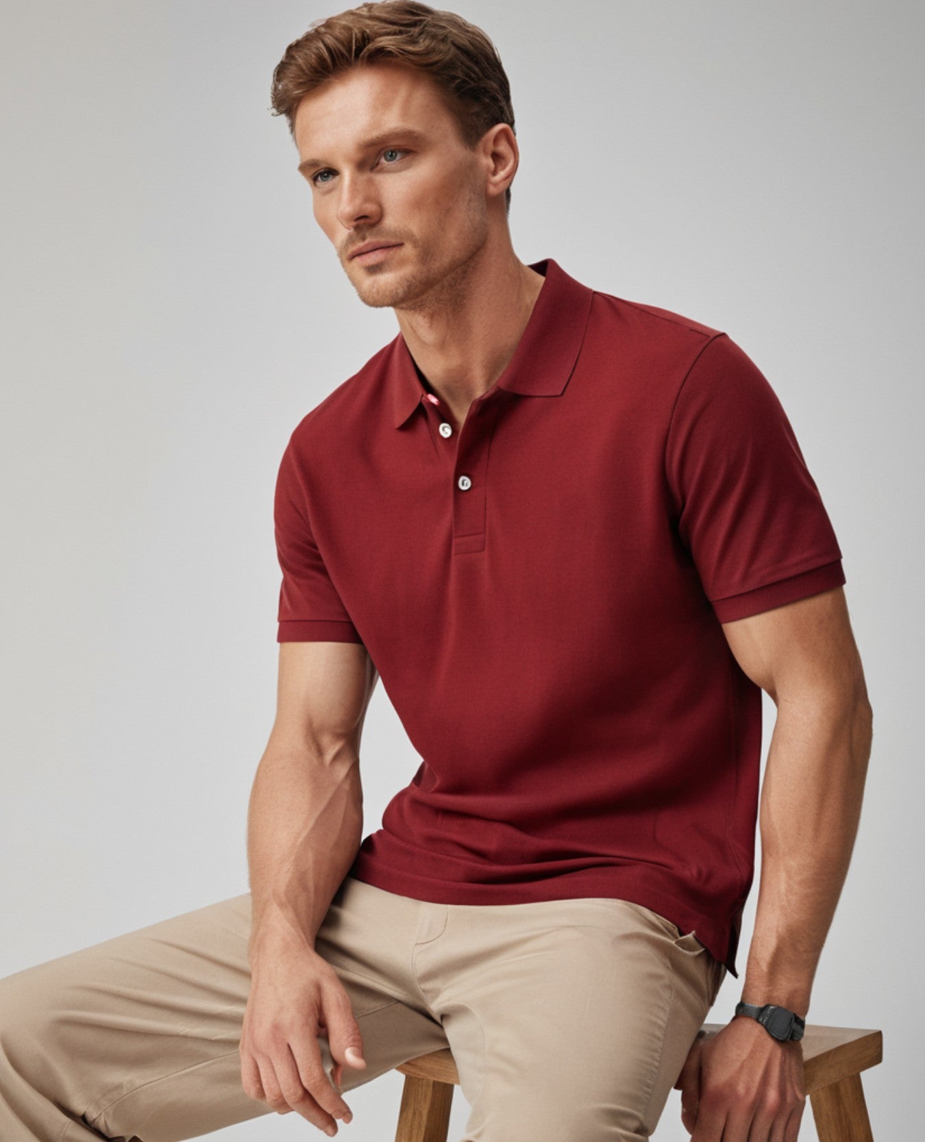 Brick Red Men Polo T-shirt made of 100% premium cotton, worn by a man, showcasing comfort and classic style.