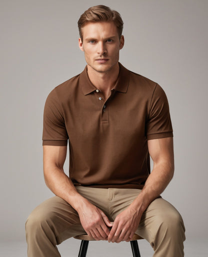 Coffee Brown Men Polo T-shirt in premium cotton, showcasing stylish comfort and smooth fabric appeal.