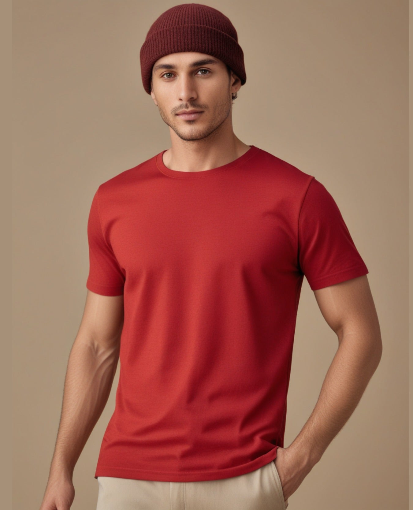 Round Neck Plain Red T-Shirt