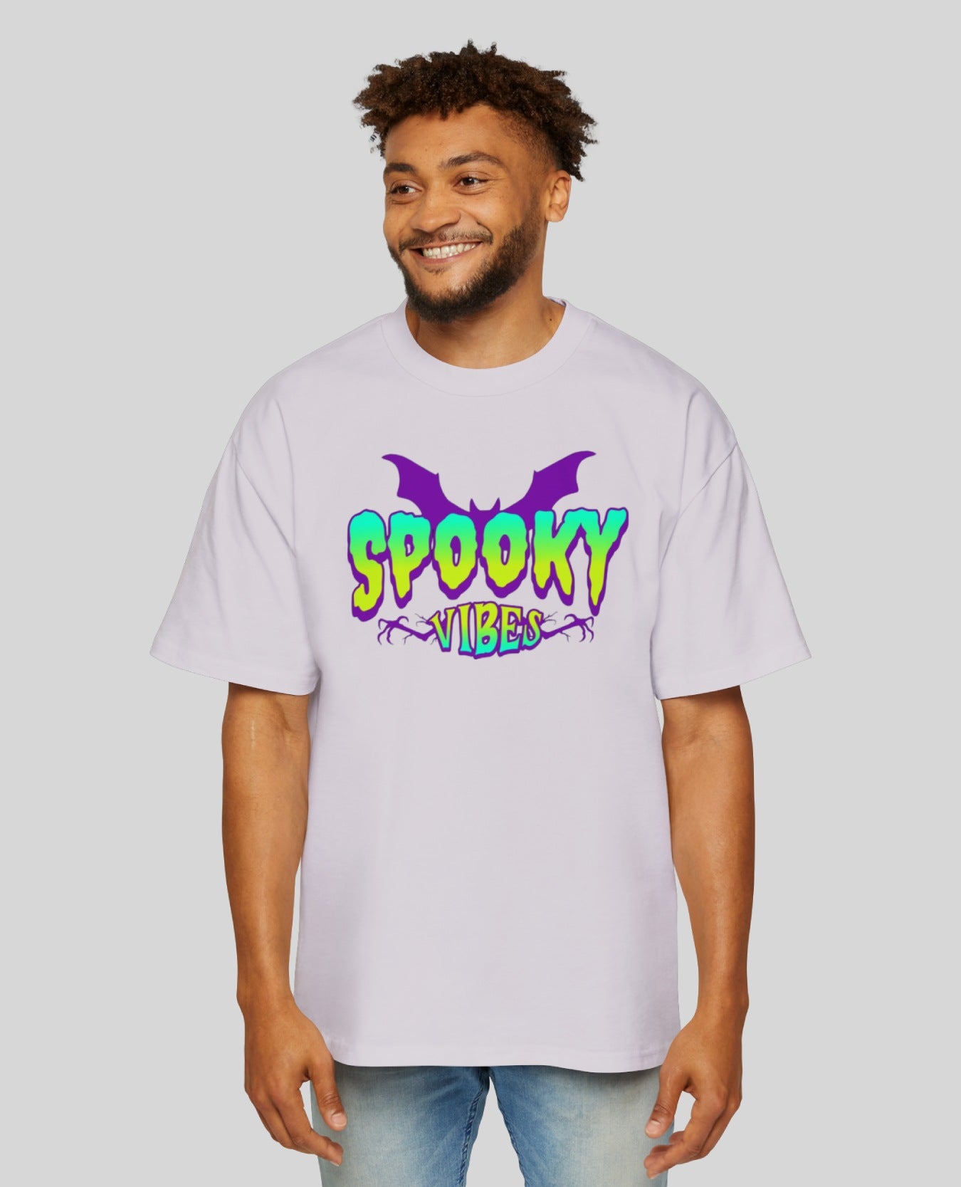 Spooky Vibes Lavendar Oversized Print Tshirt