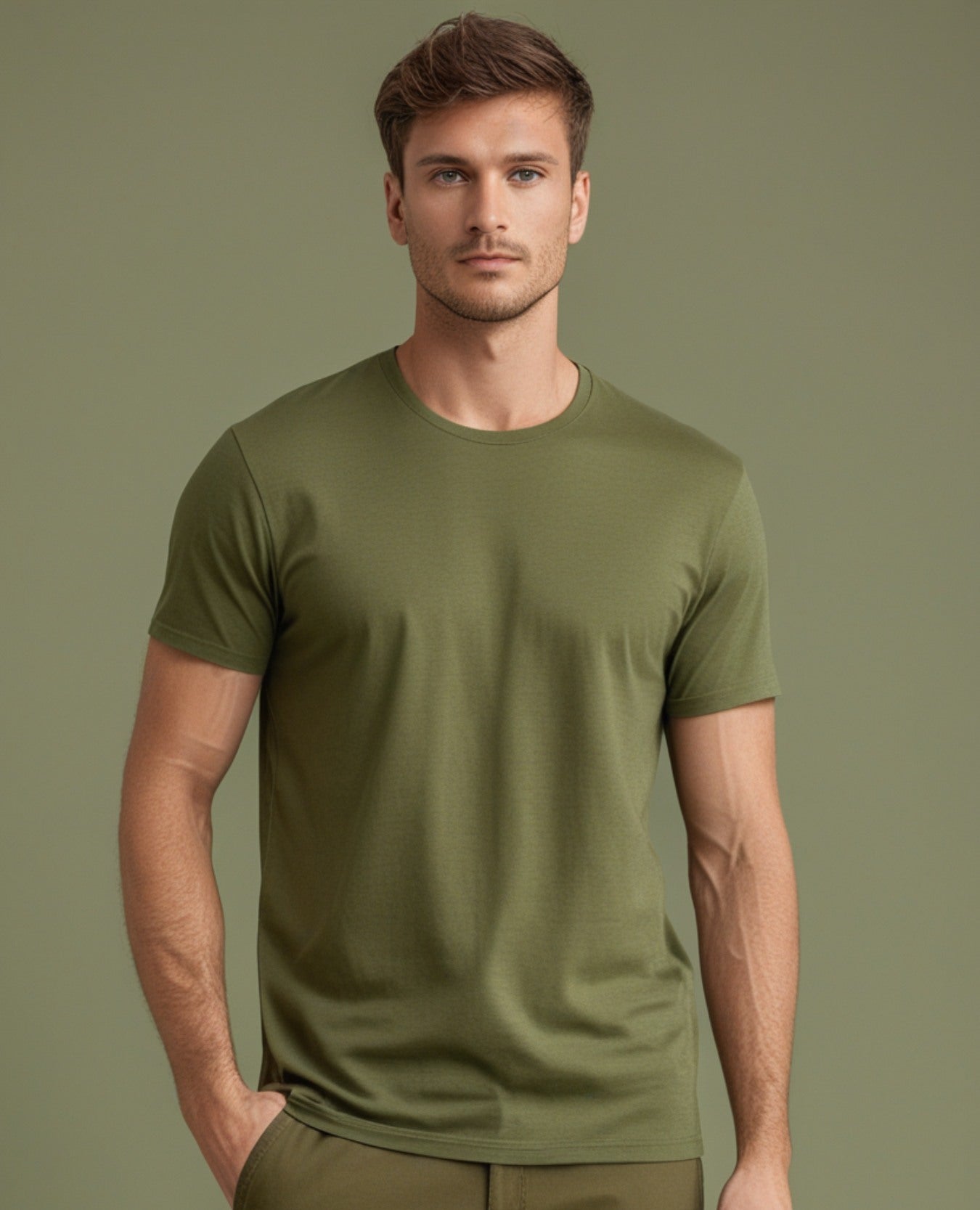 Round Neck Plain Olive Green Color T-Shirt