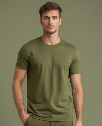 Round Neck Plain Olive Green Color T-Shirt