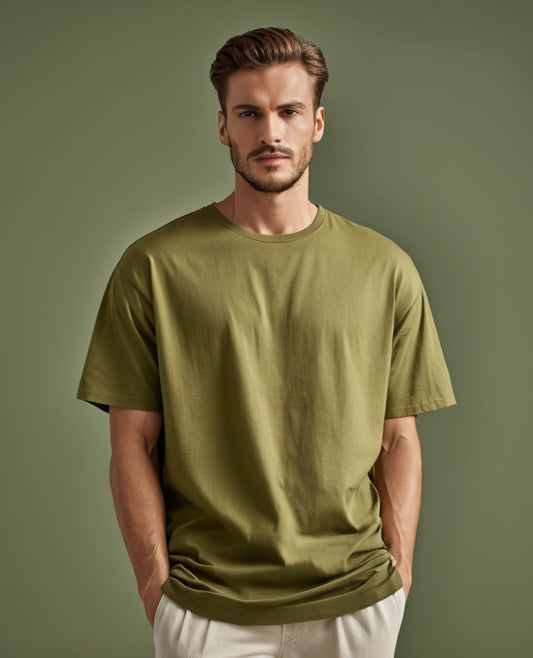 Oversized Plain T-Shirt Olive Green