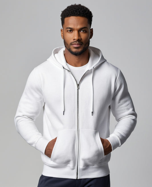 Heavyweight White Zipper Hoodie